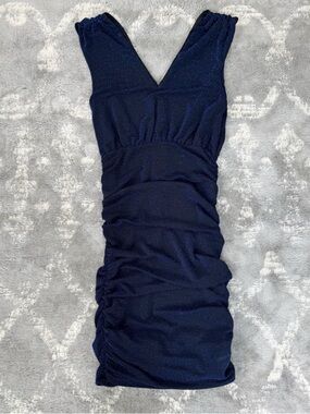 Alice + Olivia S Midnight Blue Slinky Ruched Mini Dress Bodycon Sparkly Evening